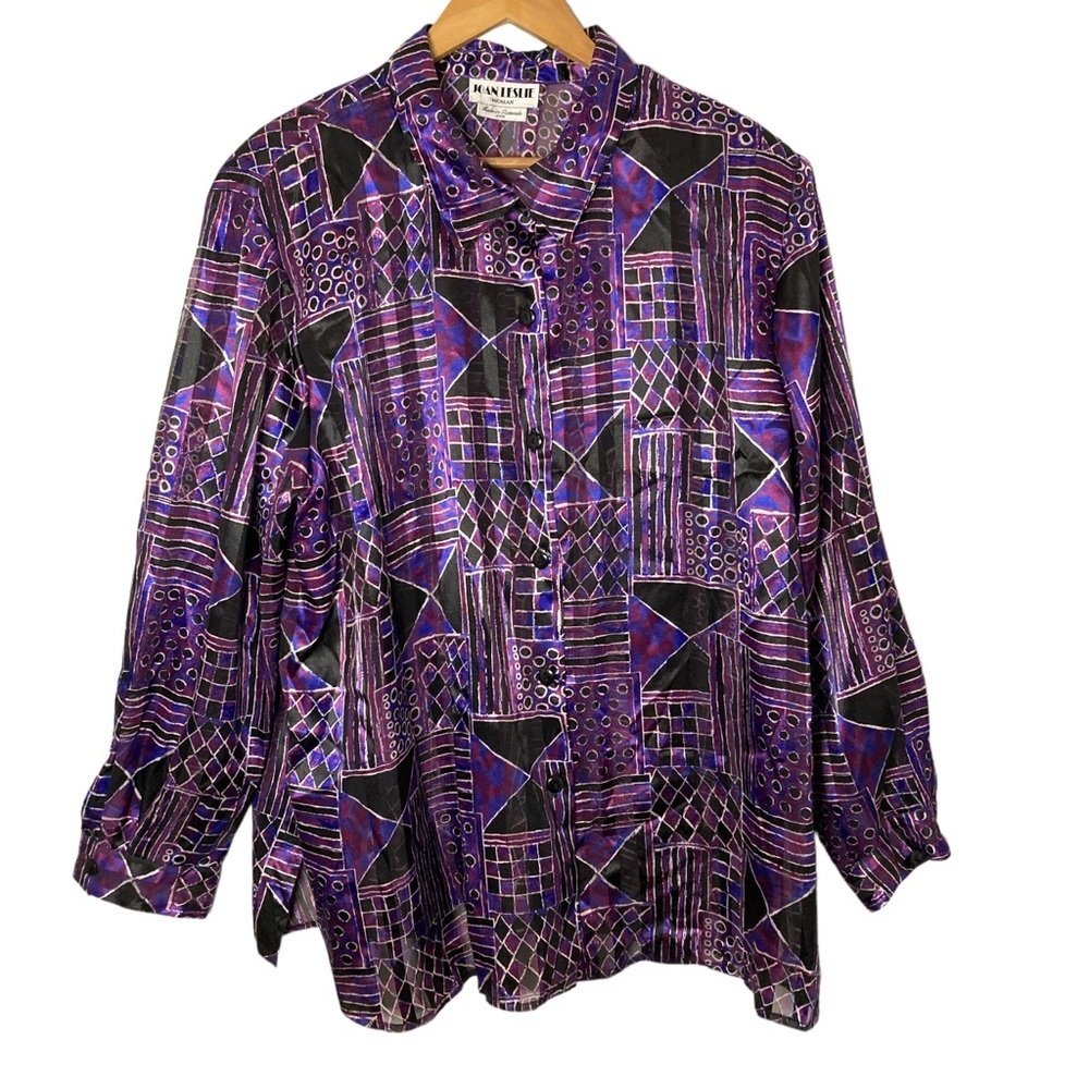 Joan Leslie Woman VTG Sheer Lustre Art Deco Button Down Blouse 24W